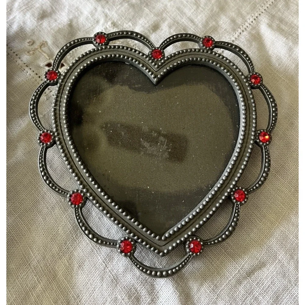 Vintage Pewter Frames Lot Photo Picture Heart Flower Floral Vine Set 2